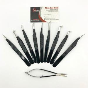 Wholesale Customizable Private Japanese Sustainable Stainless Steel Black Diamond Grip Fiber Tip Eyelash Extension <b>Tweezers</b> - Product Image 4