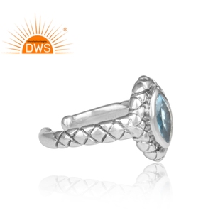 Oxidized 925 <b>Sterling</b> <b>Silver</b> Natural Blue Topaz <b>Adjustable</b> <b>Ring</b> For Women Jewelry For Women Gift For Her - Product Image 4
