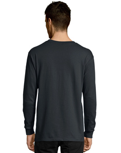 Camiseta ligera de gran tamaño con cuello redondo y estampado para hombre, tela de sarga negra personalizable con etiqueta de logotipo de tela, manga larga - Product Image 2