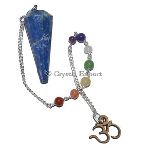 Pendules de chakra en lapis-lazuli à 12 facettes avec Om, meilleur prix, pendule de chakra relié - Product Image 1