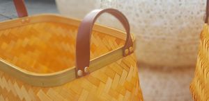 Cesta de bambú con asas de cuero, nuevo diseño, cesta de bambú, Vietnam - Product Image 6