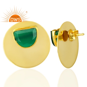 Pendientes de Ónice Verde con Diseño Redondo, Chapados en Oro de 14k, Joyería al por Mayor, Pendientes de Plata 925 Hechos a Mano, Colección Clásica - Product Image 3
