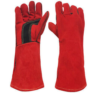Guantes largos de seguridad para soldadura, resistentes al calor, a prueba de fuego, para horno de piel de vaca, color rojo, precio directo de fábrica - Product Image 2