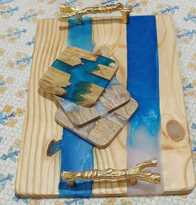 Plateau de service en résine et bois, bricolage de corée, avec poignée en laiton, outils de cuisine pour hôtel et Restaurant, plateau de Table basse, bricolage - Product Image 5