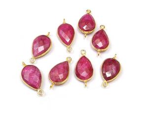 Conector de bisel de piedras preciosas de doble fianza de rubí teñido Hermosa forma de pera Latón chapado en oro facetado para la fabricación de joyas - Product Image 6