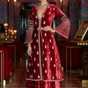 Presenting New Kurti-Plazzo <b>Set</b> Good Quality Heavy Velvet Top With Beautiful Embroidered & Heavy Velvet Plazzo - Product Image 1