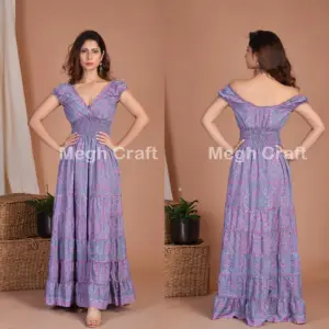 Vestido largo de seda de estilo bohemio para mujer, vestido de verano de seda india, venta al por mayor, 2020