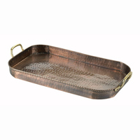 Plateau de service en cuivre Antique, en métal et avec poignée dorée, décor de maison, décoration de Table, fournitures d'hôtel, plateaux de service, meilleure vente,