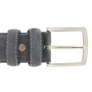 Cintura di design in vera pelle scamosciata grigia artigianale di lusso Made in Italy per uomo con fibbie ad ardiglione 6 pezzi in una scatola personalizzabile - Product Image 4