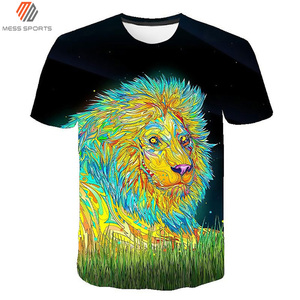 T-shirt à manches courtes noir pour homme avec imprimé lion, col rond, style décontracté, coupe régulière, 100% polyester tricoté respirant - Product Image 4