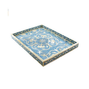 Serpillière décorative en résine incrustée de poignées de plateau de service-pour aliments boissons stockage décor vanité petit déjeuner fêtes mariages pique-niques - Product Image 1