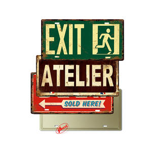 定制复古15X30CM厘米车牌警告金属标牌咖啡野营外星人区车板锡标牌人洞穴金属牌匾 - Product Image 3