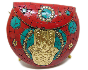<b>Wedding</b> Evening <b>Clutch</b> Women's Bag 2022 Hot Sale Red Color Hamsa Popular Party Light Handbag Handmade Fashionable Style Metal - Product Image 1