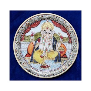Decorative Marble Plate With Ganesha <b>Painting</b>, Corporate Gift And Use for Home Decoration And Available In Multiple Design - Product Image 1
