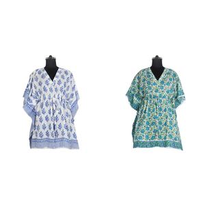 Simple <b>Short</b> Caftan in Cotton Fabric Hand Block Printed <b>Dress</b> Affordable African Traditional Dashiki Kaftan Fabulous Women's - Product Image 1