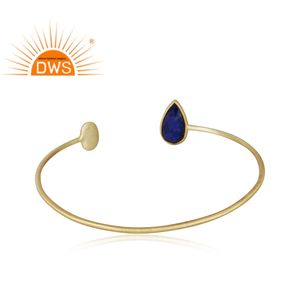 Lapis Lazuli Gemstone Bangle Handmade <b>Gold</b> Plated Silver <b>Adjustable</b> Cuff Bangle Manufacturer Jewelry Classic Collection - Product Image 3