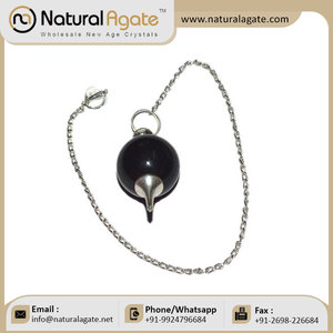Boule d'agate noire, pendules avec chaîne en argent, vente en gros - Product Image 4