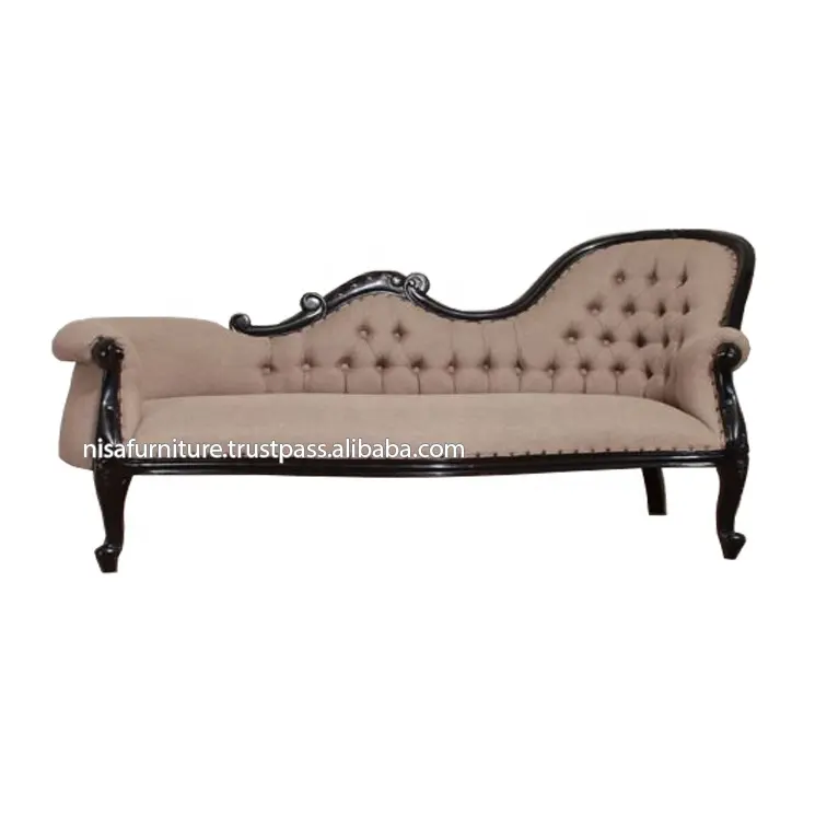 Mahogany Wood Carved Ornate chaise Lounge Sofa Black Finish Indonesia Furniture Living Room Furniture