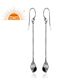 Boucles d'oreilles pendantes en argent sterling oxydé, coquillage, bijoux en argent uni, collection classique du fabricant - Product Image 3