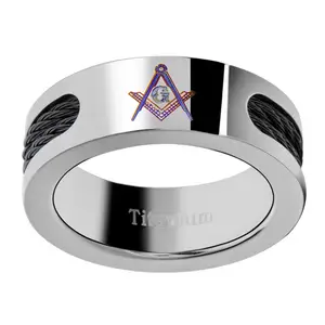 Chia Sẻ FlameReflection 8Mm Titan Đen Cáp Inlay Masonic Freemason Mens Nam Wedding Band SZ 8.5 It