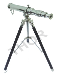 Maritime Brass Telescope Chrome Finish Adjustable Telescope with Wooden Stand Office Decor - Product Image 1