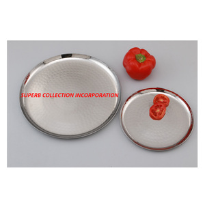 Round Stainless Steel Hammered <b>Snack</b> Serving <b>Trays</b> Indian Catering Hotels Tabletop <b>Trays</b> for Wedding on Hot Sale - Product Image 1