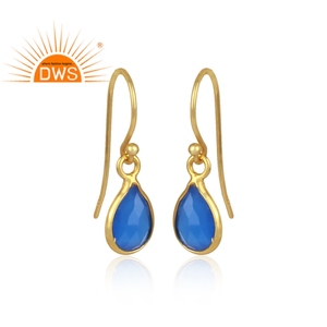 Boucles d'oreilles de calcédoine bleue, style indien, plaqué or 18k, livraison gratuite - Product Image 2