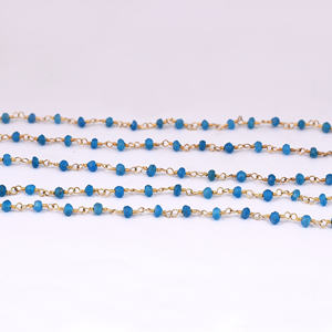 Perles d'apatite bleue pierres précieuses chaîne de perles de chapelet en argent sterling 925 plaqué or collier à la mode pour cadeau de mariage ou fêtes. - Product Image 1
