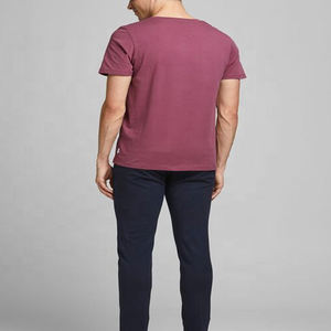 T-shirts pour hommes personnalisés de couleur bordeaux en gros slim fitness à manches courtes été coton logo personnalisé col en o broderie impression - Product Image 4