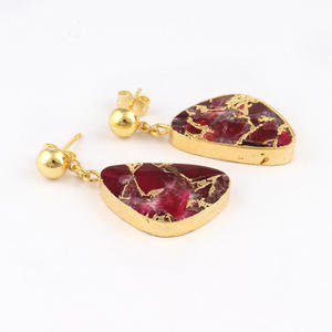 Ewest collection-pendientes colgantes de jade comprimido Mohave rubí, cobre turquesa, chapados en oro de 24K - Product Image 1