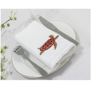 Serviette de table 100% coton, ronde, brodée, tortue brune, pour maison, hôtel, Restaurant, haute qualité - Product Image 3