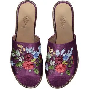 Handmade Slipper Genuine Leather OpenToe with Embroider High Quality Durable Slides Slippers