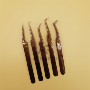 Pince à cils allemande en acier inoxydable de meilleure qualité Extension de cils à volume de 90 degrés outil pointu professionnel en or rose - Product Image 5