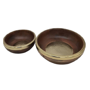 Newest Design Wood Serving Bowl <b>Set</b> Of 2 Different Size Food Serving Bowl With Designer Border For Wholesale Supplier - Product Image 3