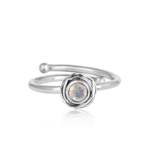Anillo de Plata de Ley 925 con forma de luna de arcoíris Natural, anillo redondo oxidado - Product Image 1