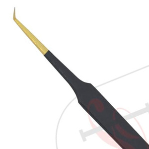 Gancho de injerto de pestañas de acero inoxidable de alta calidad, en COLOR negro, con punta dorada, Etiqueta Privada - Product Image 3