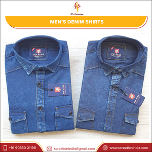 Customized Durable High Quality <b>Denim</b> <b>Fabric</b> Full Sleeve Men's <b>Denim</b> Shirts Casual Plain Washed Shirts for Wholesale Price - Product Image 4