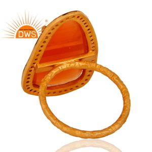 Peach Moonstone Ring Indian <b>Silver</b> Jewelry Supplier Hammered 18k Yellow Gold <b>Plated</b> 925 <b>Silver</b> Jewelry - Product Image 3