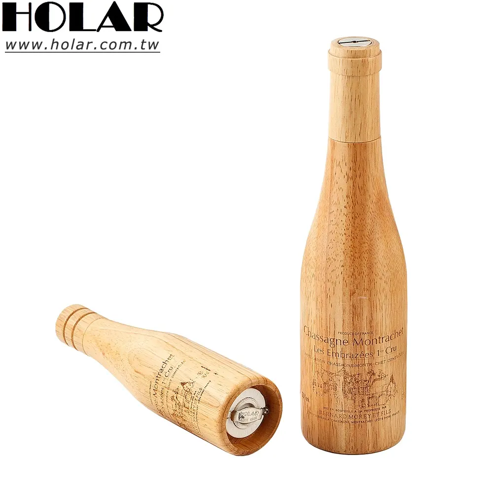 [Holar] ताइवान मेड के साथ मूल लकड़ी शराब की बोतल डिजाइन नमक काली मिर्च मिल लेजर