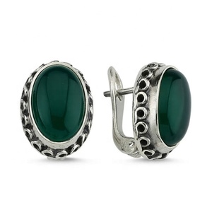 Elegant Women's Pure 925 Sterling Silver <b>Earrings</b> Genuine Green <b>Onyx</b> Gemstone Silver Plating for Wedding Anniversary Fashion - Product Image 1