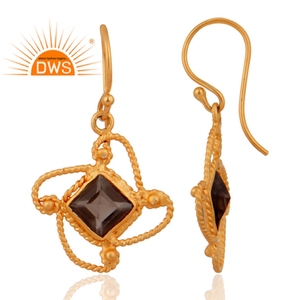 Pendientes de cuarzo ahumado, proveedor de joyería, Pendientes colgantes de diseño chapados en oro de 18k y plata 925 sólida, venta al por mayor - Product Image 2
