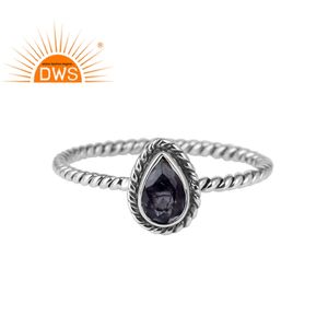 Iolite-Anillo de Plata de Ley 925 con piedras preciosas, sortija de alambre trenzado, estilo bohemio - Product Image 1