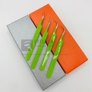 Pinzas para pestañas profesionales de acero inoxidable con recubrimiento en polvo de color personalizadas al por mayor agarre fuerte punta fina precisión duradera suave - Product Image 5