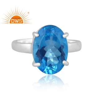 925สเตอริงเงินธรรมชาติสวิสสีฟ้าบุษราคัมหินควอตซ์อัญมณีวางซ้อนกันได้สำหรับผู้หญิงเครื่องประดับ - Product Image 2