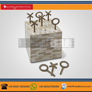 Premium Bone Block Tic Tac Toe Game with Metal Storage Box Naughts and Crosses Travel Board Game Tabletop Family Game Home Decor - Product Image 4