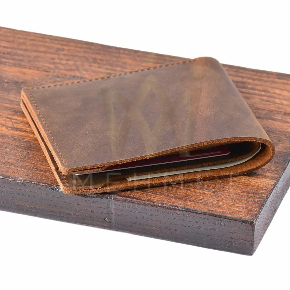 100% Genuine Cow Leather Wallets Bi Fold Purse Retro Coin Pocket Wholesale Leather Wallet Vintage Crazy Clutch Men Short Fashion