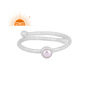 Anillo apilable de piedra de perla Natural de plata de ley fina, joyería para mujer, regalo para ella - Product Image 1