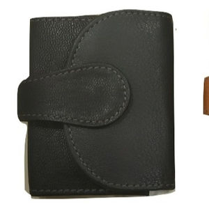 Cartera de piel de vaca corta moderna Unisex, característica RFID genuina, cierre de botón de tamaño pequeño, decoración bordada, poliéster de caramelo - Product Image 1