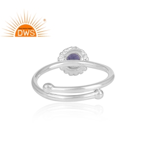 Blue Iolite Gemstone Ring Jewelry Wholesaler Indian Fine Sterling <b>Solid</b> <b>Silver</b> Adjustable Ring Jewelry - Product Image 4