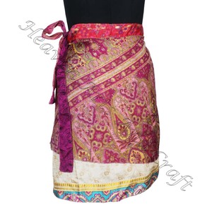 กระโปรงสั้นแบบพันรอบส่าหรี,ชุดบิกินี่ส่าหรีทำมือสไตล์วินเทจผ้าไหมซารีนอินเดียทำจากผ้าโสร่ง - Product Image 3